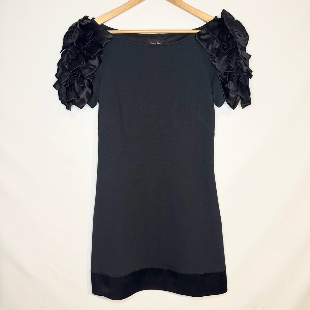 Laundry By Shelli Segal Black Mini Dress with Ruffled Sleeves Size 4 - Picture 1 of 8